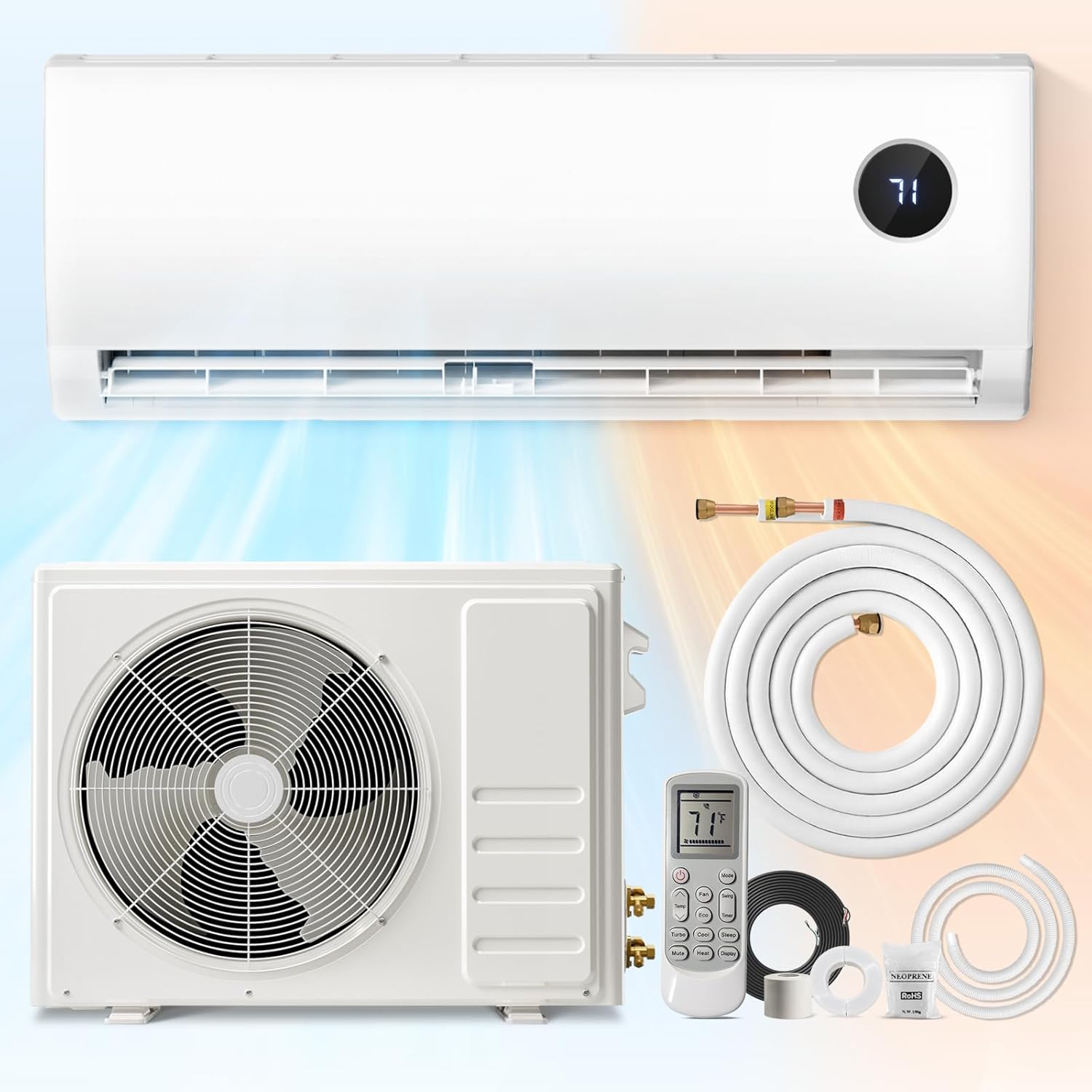 9000 BTU ミニスプリット AC 暖房システム、ダクトレスミニスプリットエアコン、ヒートポンプ付き、静かな動作、カスタマイズ