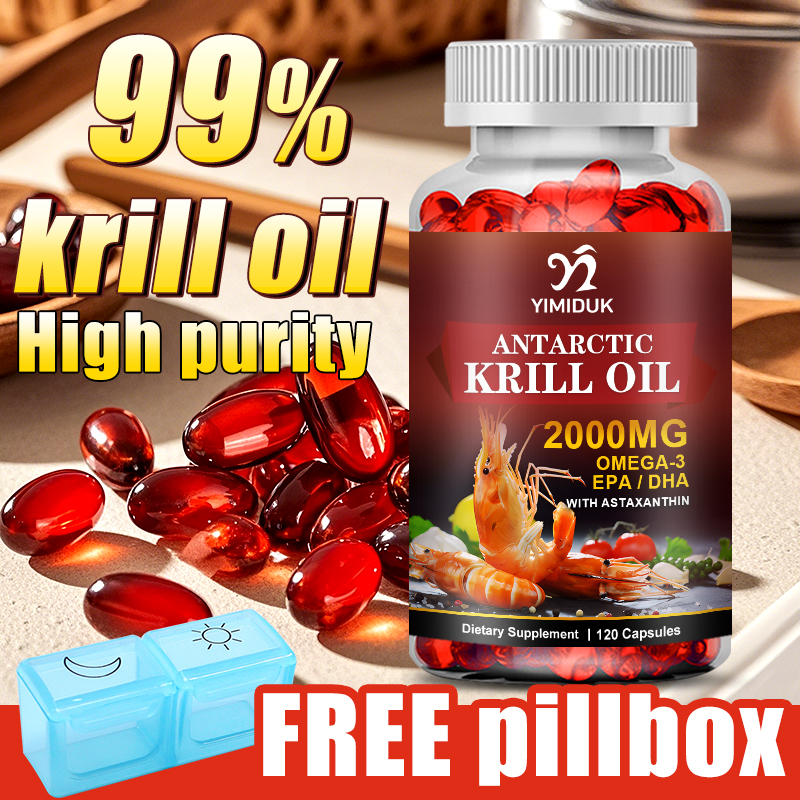 南極オキアミオイル 2000mg 120 カプセル、オメガ-3 EPA、DHA、レッドオキアミ由来のアスタキサンチンサプリメントを配合、最大強度
