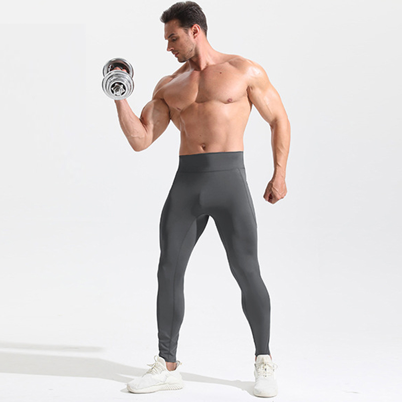 男性ハイウエスト圧縮ロングパンツポケット付き速乾通気性タイトレギンスマラソンランニングジムフィットネストレーニングパン
