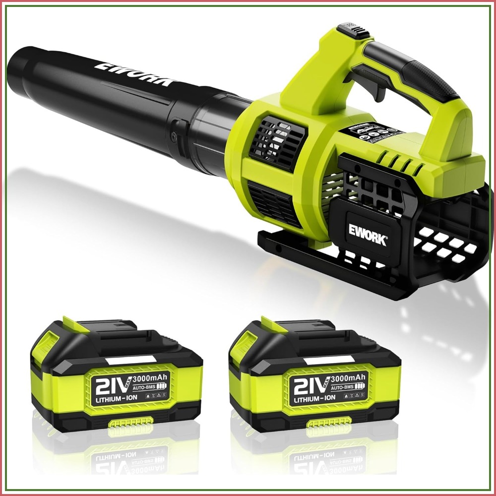 21V コードレスリーフブロワー 550CFM 150MPH、2x3.0Ah バッテリー急速充電器、軽量 3.2ポンドハンドヘルド、芝生庭パティオ用