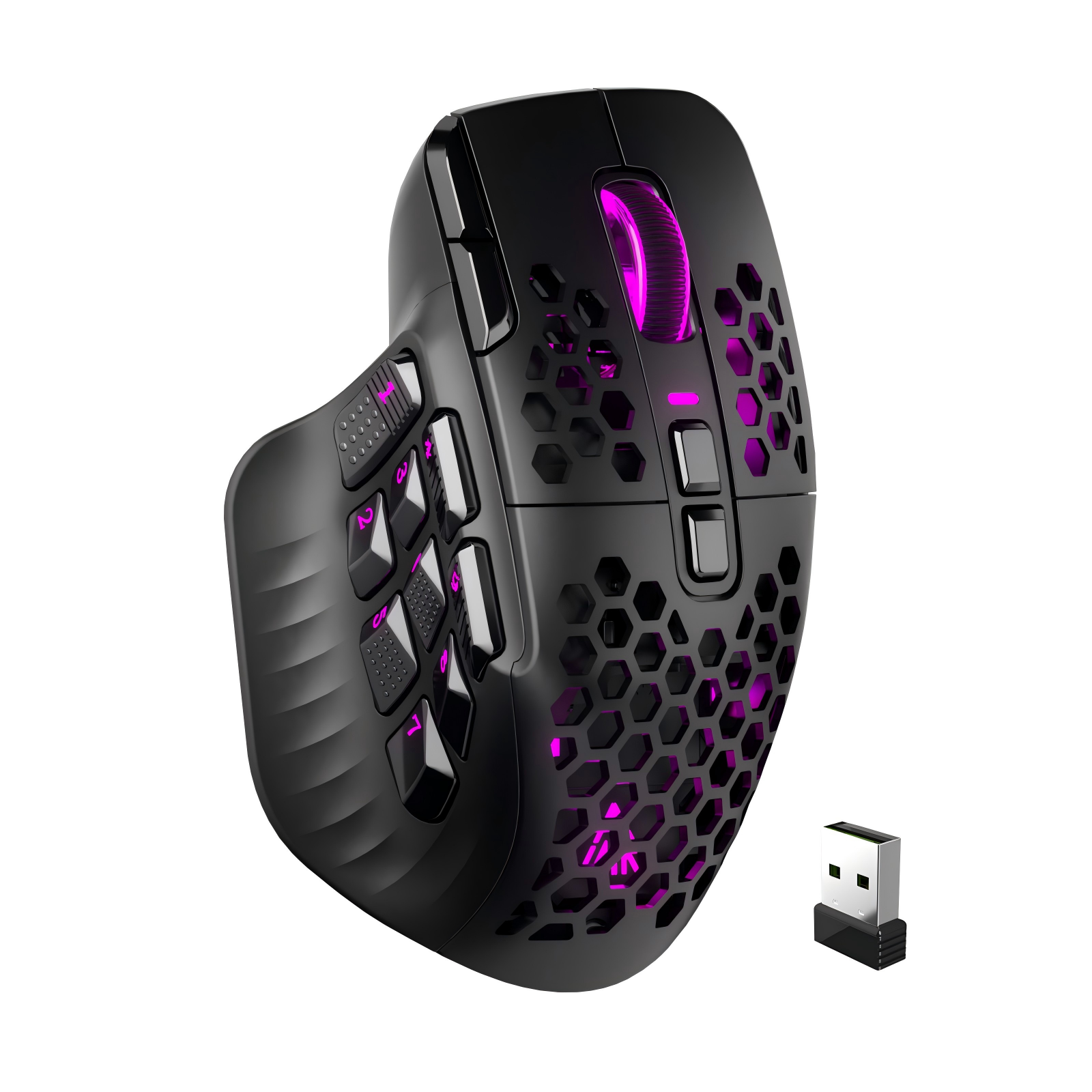 SOLAKAKA SM809 プロワイヤレス MMO ゲーミングマウス PAW3311 16 サイドボタン 24000 DPI RGB ハニカムプログラマブルマクロワイヤレスマウス