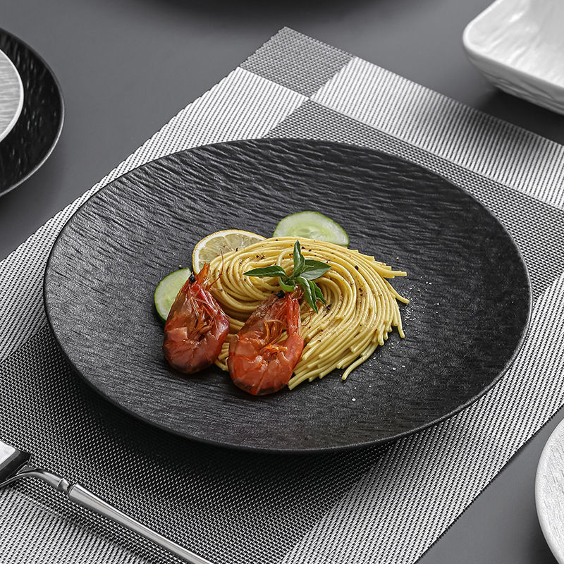 黒皿セラミックプレートディスク白洋食レストラン食器バーベキューグリル肉サービングプレートセラミックつや消しステーキプレート