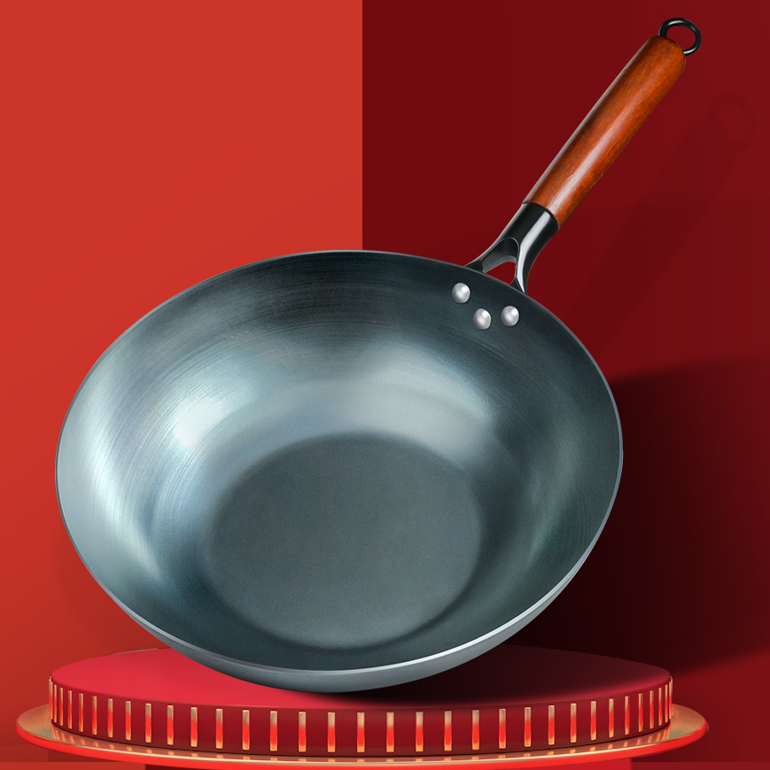 調味料鉄中華鍋、木製ハンドル付き中華鍋30/32/34cmフライパンキッチン調理器具電気、誘導電気、ガスストーブ用