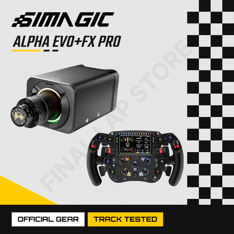 Simagic Alpha EVO ホイールベース、FX Pro ステアリングホイール付き 290mm カーボンファイバーフォーミュラ Sim レーシングホイール、LCD ディスプレイ付き