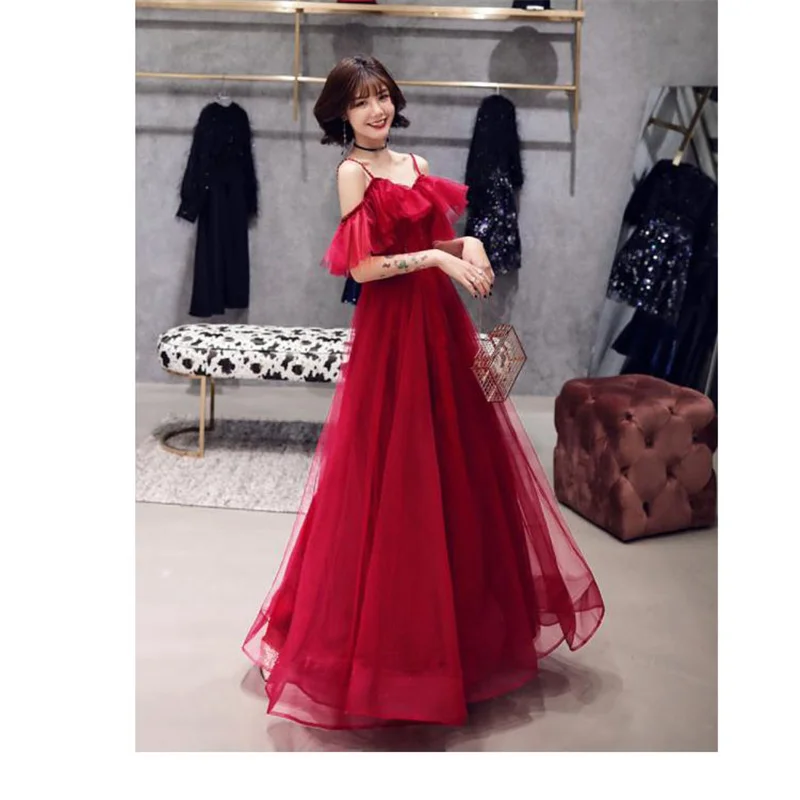 YiiYa カスタマイズされたイブニングドレス ワインレッド ビーズ スパゲッティ ストラップ A ライン フロアレングス Vestidos レディース プラス サイズ パーティー フォーマル ドレス