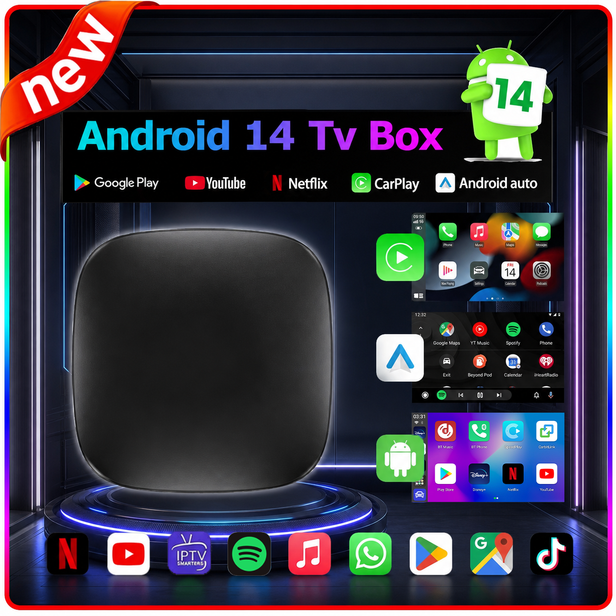 PLAYAIBOX And​​roid 14 CarPlay Ai Box ワイヤレス Android Auto 3 in 1 USB アダプター プラグ