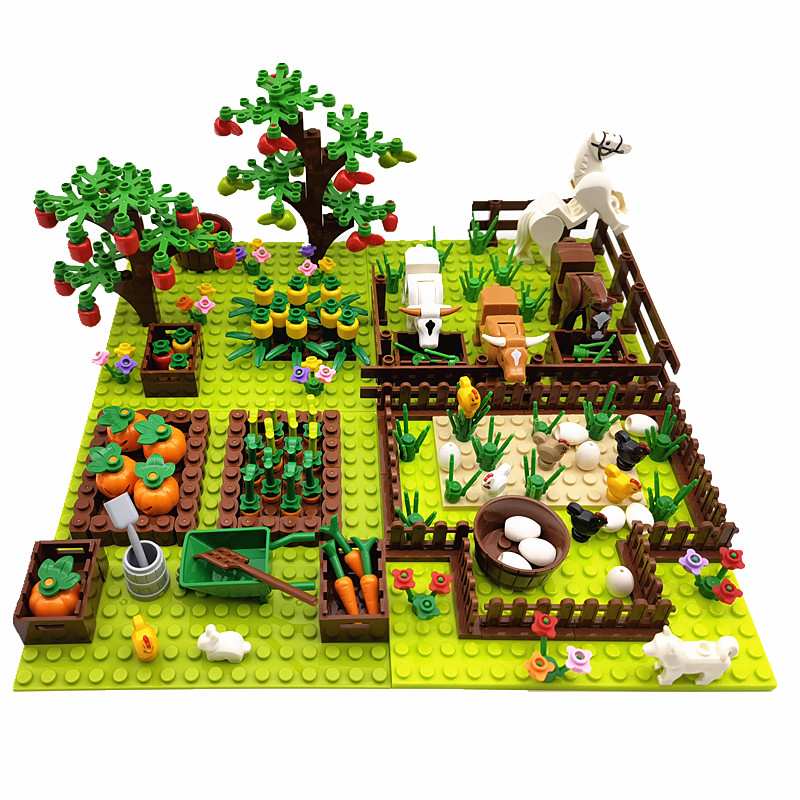 MOC 家畜 木 植物 ビルディングブロック 子供用 互換性のある クラシックレンガ Juguetes Bloques ベースプレート おもちゃ 子供用
