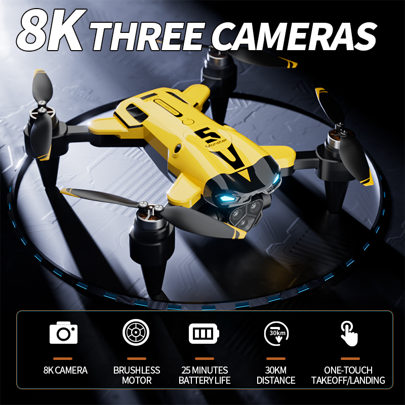 ブラシレス RC ドローン 8K トリプルカメラ HDR イメージング 5G 画像伝送 7 レベル耐風性 25 分間の飛行時間 30KM 飛行距離 折りたたみ式空中ドローン