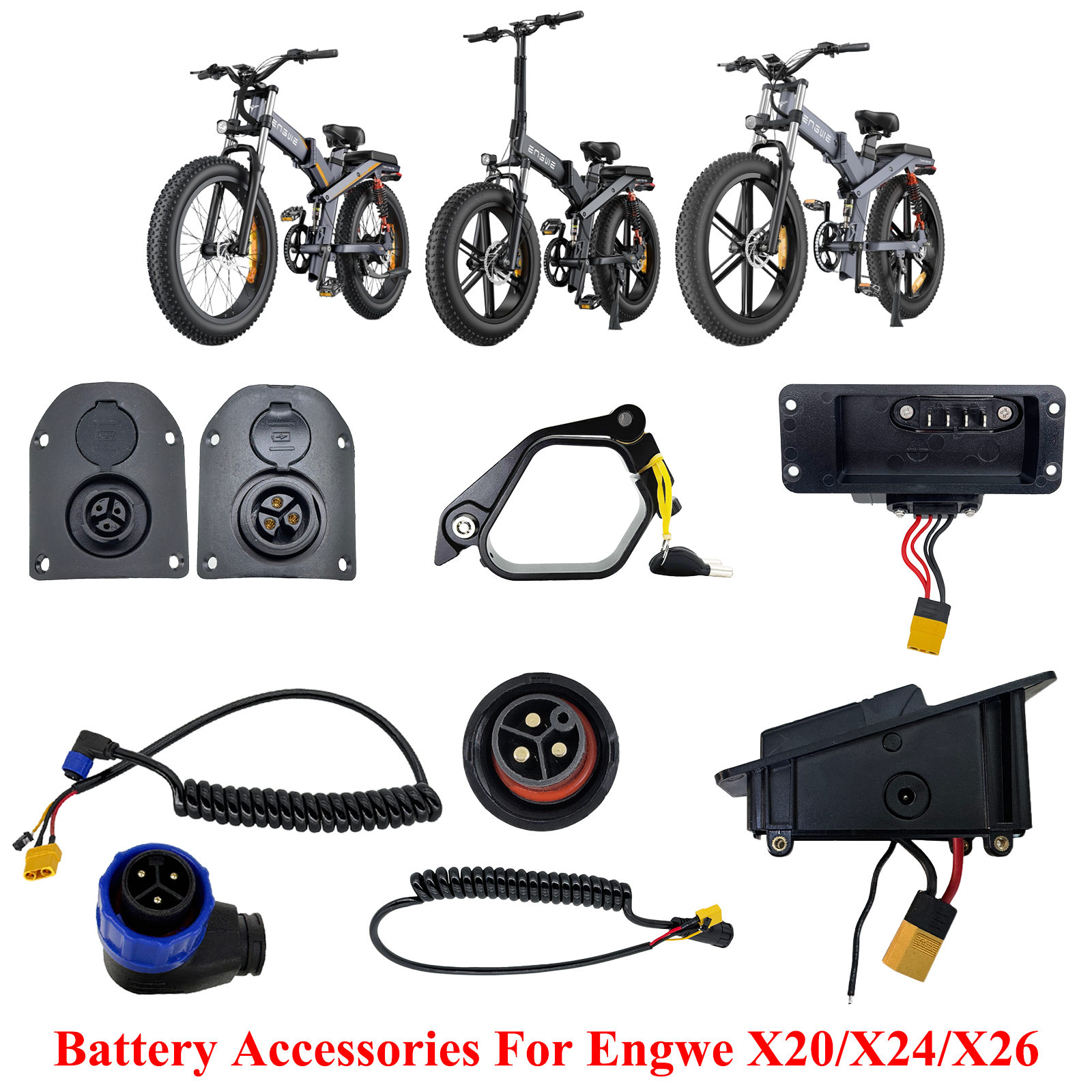 Engwe X20/X24/X26 電動自転車バッテリーアクセサリー Engwe X20 X24 X26 シートバッテリーフレームバッテリーケーブル放電ポートバッテリートング