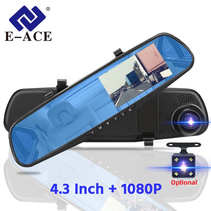 E-ACE 4.3 インチ車 Dvr ミラー FHD 1080P カメラデュアルレンズ DVR バックミラーカービデオレコーダーオートリバースアシストライン