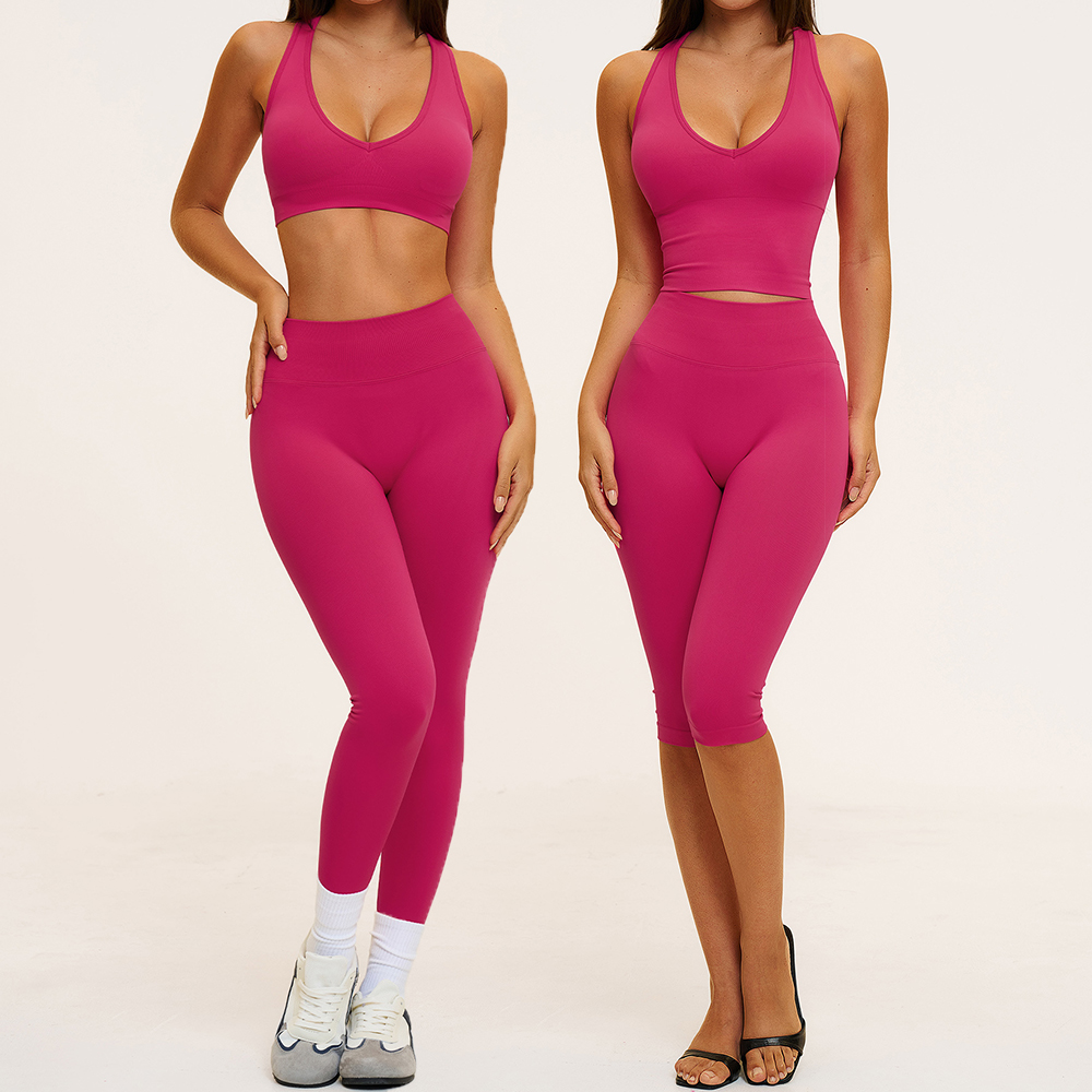 ヨガセット 2 個シームレスフィットネススーツ女性の糸ジャージトレーニング服ランニングプッシュアップジムスーツ女性ヨガ服