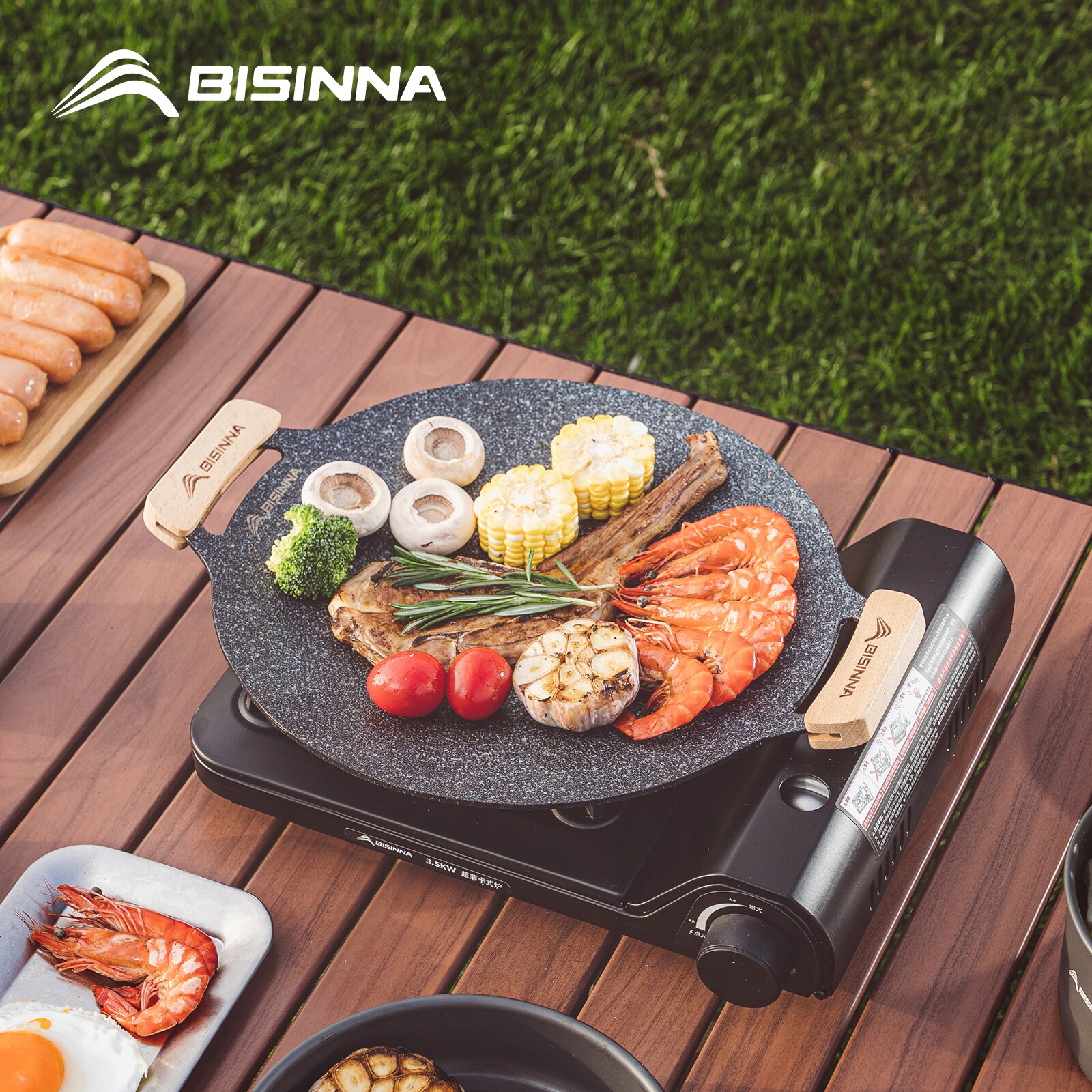 BISINNA 30 センチメートル屋外バーベキューグリルパンノンスティックコンロベーキングトレイ韓国ロースティググリルプレートキャンプ用品