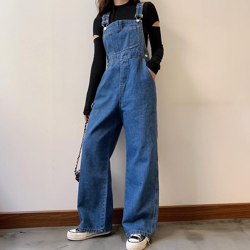 デザインセンスニッチ作業服デニムオーバーオール女性 2026 春秋の新作ハイウエストルーズワイドレッグジャンプスーツ女性カジュアルジーンズ