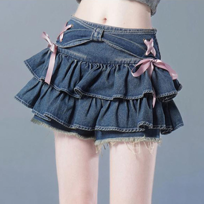 新しいファッション女性ホットガール甘いかわいい弓ヴィンテージ Y2k 服アメリカンストリートセクシーな夏の A ラインゴシックミニデニムスカート