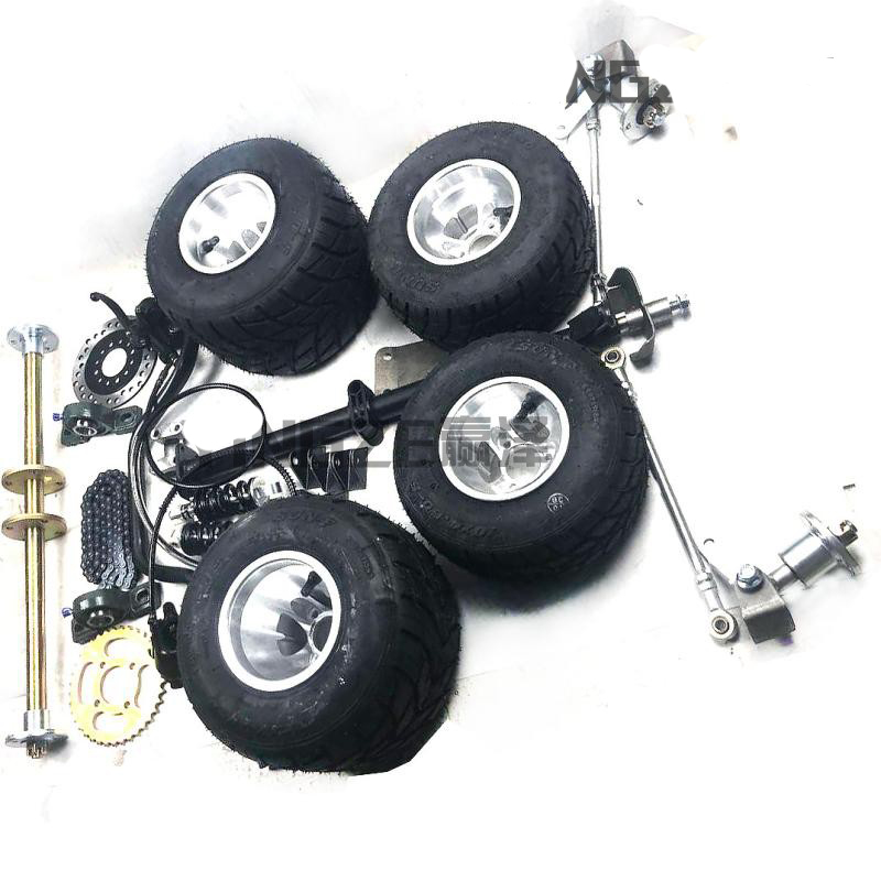 ゴーカートカート ATV UTV バギー 65 センチメートルリアアクスルスプロケットブレーキディスクローターフロントステアリングハンドルバーと 10X4.50-5 インチホイールタイヤ