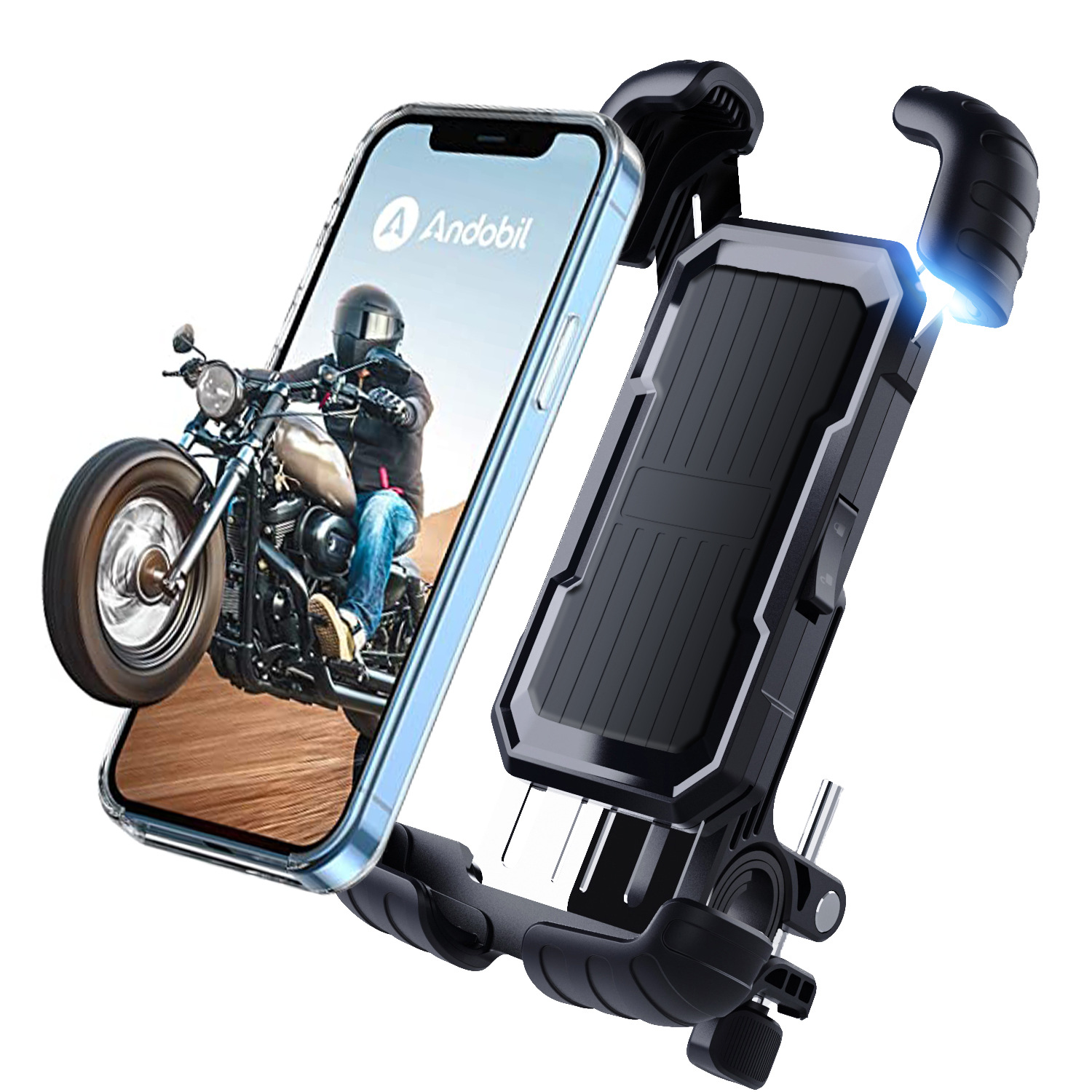 WINNERGO 360° ビューオートバイ/自転車電話ホルダー耐衝撃スタンド GPS クリップ付き 4.7-7 インチ携帯電話用
