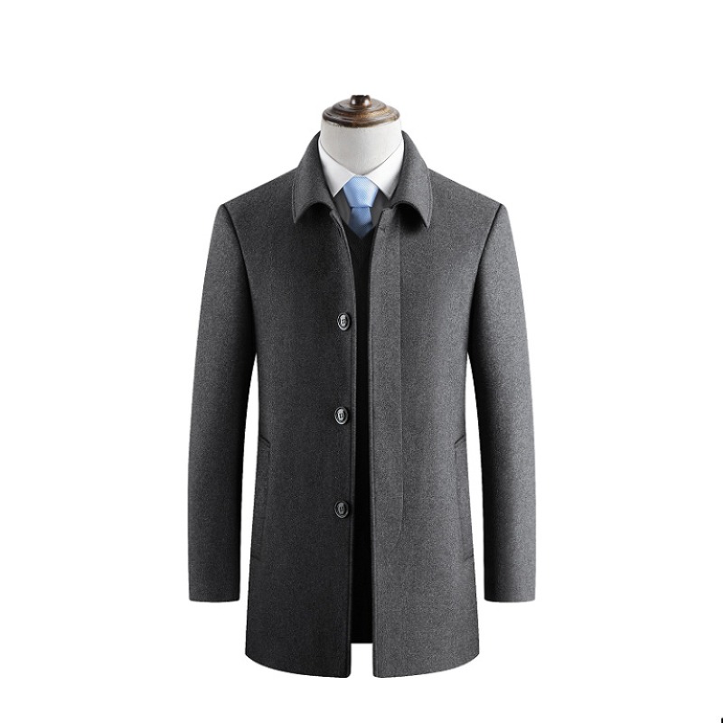 New Winter Men Fleece Warm Business Casual Cashmere Trench Coats British Style Overcoats Man Woolen Blends Quality Long Jackets