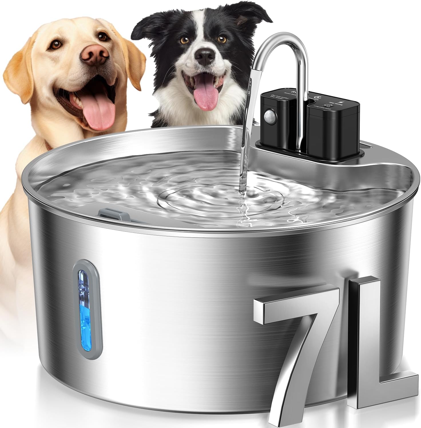 7L ステンレス鋼ワイヤレス充電センサー猫噴水自動水飲み場猫犬酒飲みペットディスペンサーボウル