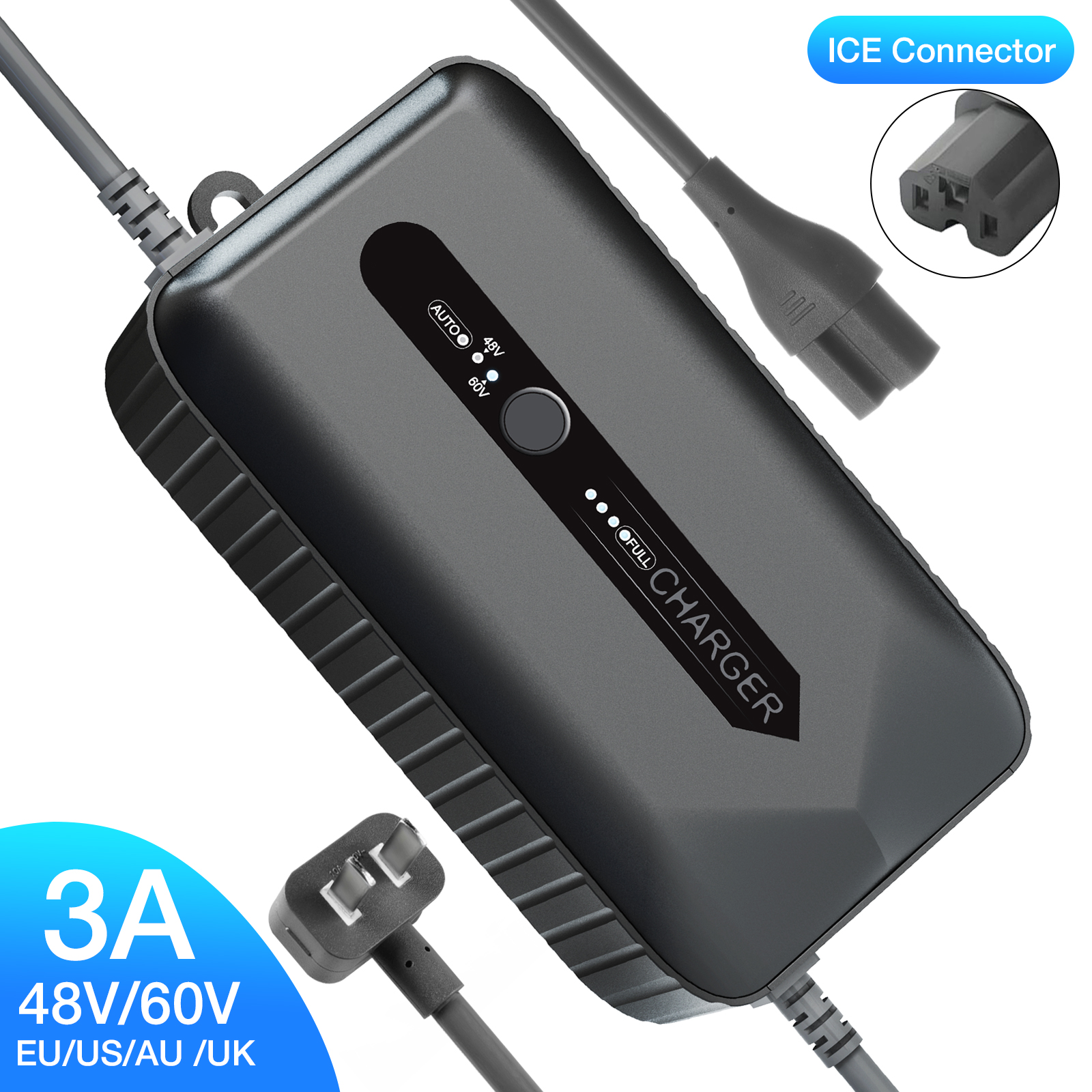 48V/60V 3A Smart Lead Acid Battery Charger for 58.8V 73.5V Battery Pack Intelligent Lead Acid Fast Charger With IEC Connector