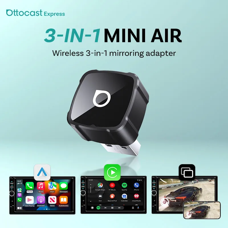 Ottocast Mini Air ワイヤレス CarPlay Android 自動アダプター 3 in 1 USB ドングル iPhone ミラーリング VW Kia Benz Audi Toyota Honda 用