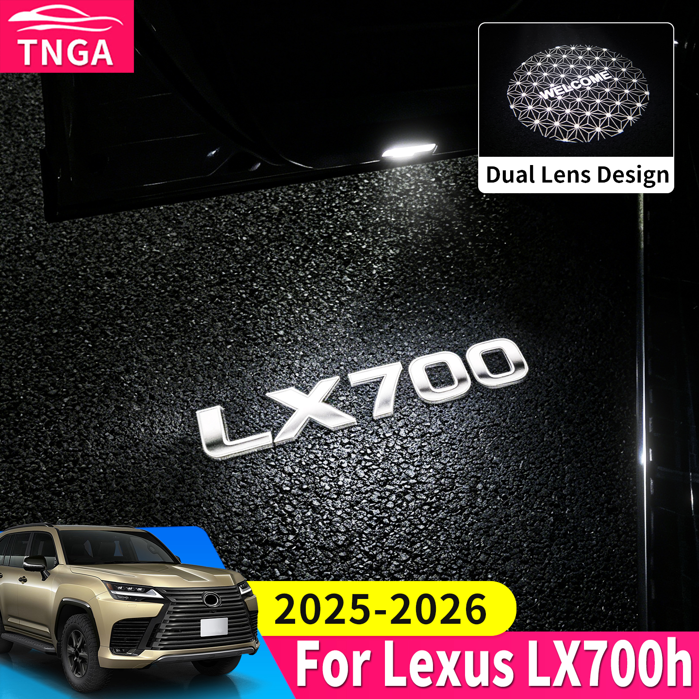 レクサス LX700h 2025-2026 ダイナミックドアロゴウェルカムライト LED カーテシプロジェクターランプインテリアスタイリングアクセサリー