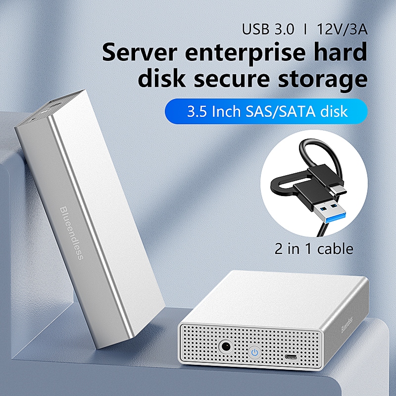 Blueendless SAS ハードドライブエンクロージャ USB C から 2.5/3.5 インチ SAS/SATA HDD ボックスサポート最大 20GB ディスク速度 5Gbps 外付け hdd ケース