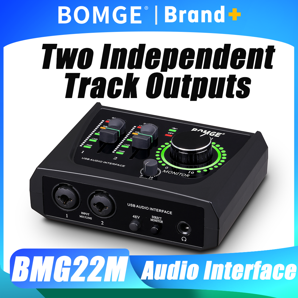 BOMGE 22 メートルオーディオインターフェイスサウンドカードコンソールミニ USB ミキサーギターレコーディングスタジオ歌ギターポッドキャスト録音用