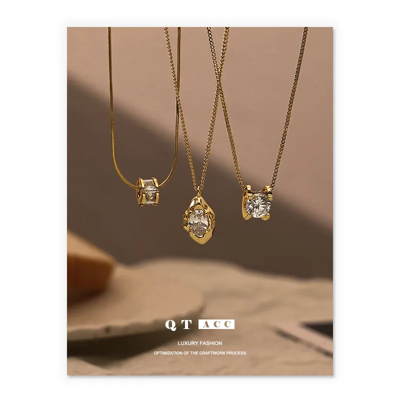 18K ゴールドメッキブロンズユニークなデザイン多用途ネックレスジルコニアペンダントヨーロッパとアメリカのインニッチスタイル