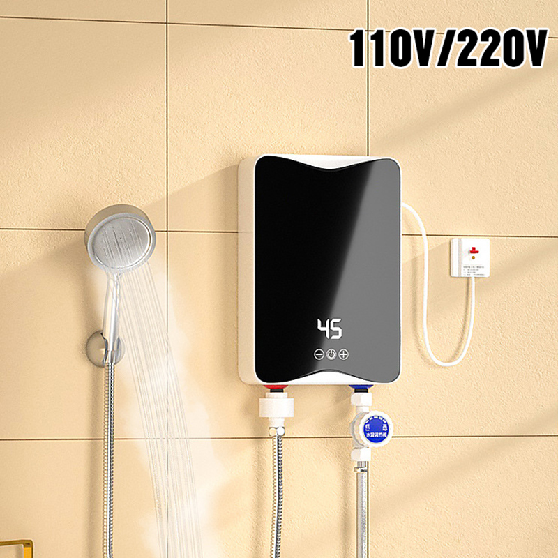 110V 220V インスタント給湯器キッチンバスルームミニ壁掛け電気温水器 LCD 温度表示シャワーセット付き