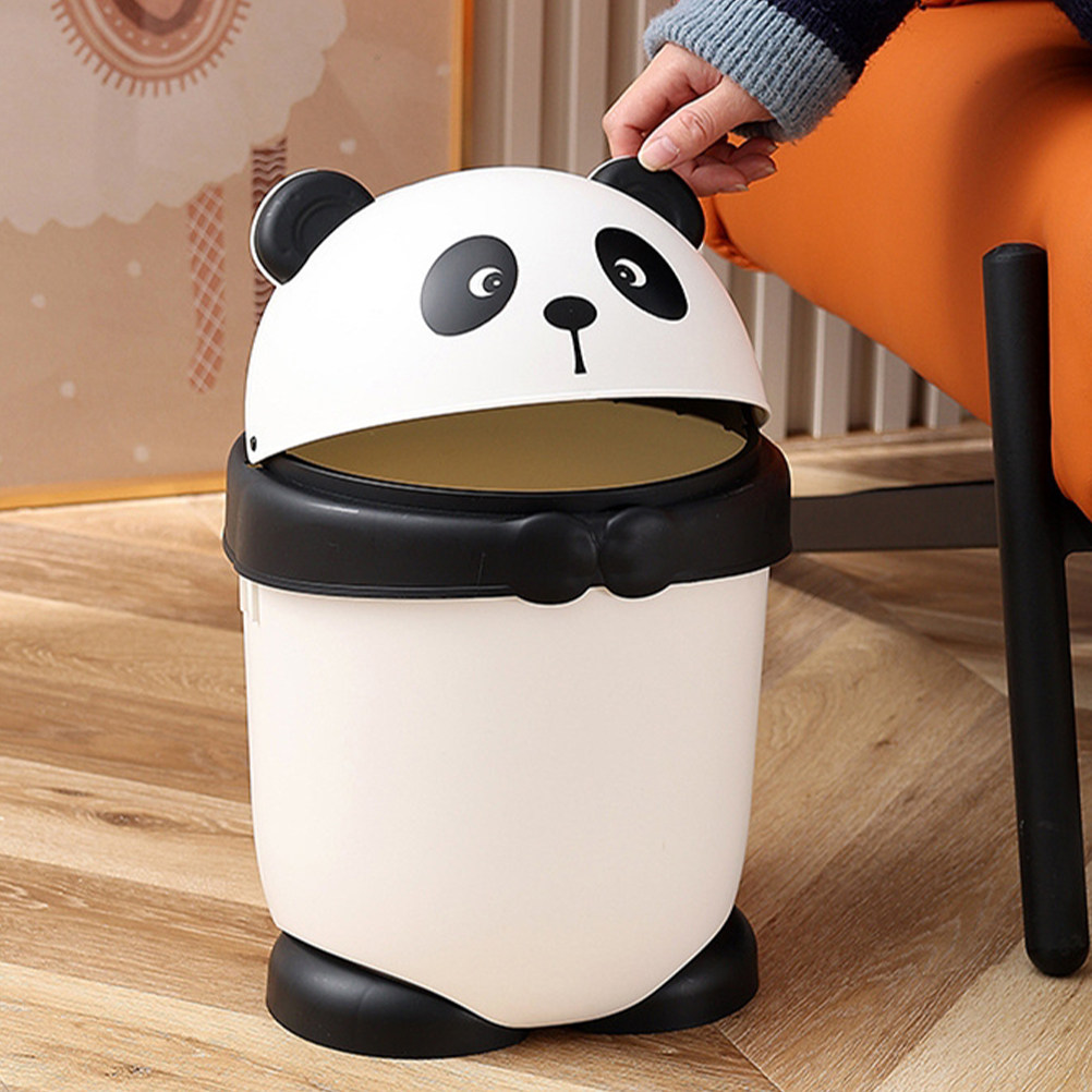 パンダの形の小さなゴミ箱フリップ蓋プラスチックゴミ箱ホームオフィスバスルームキッチン用蓋付き浴室ゴミ箱