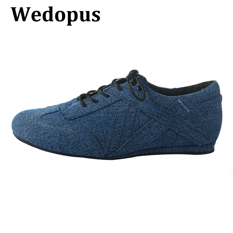 Wedopus ブルーデニムマンボーイダンススニーカースエード底ユニセックスシューズダンス用ソフトソールシューズダンススポーツシューズ