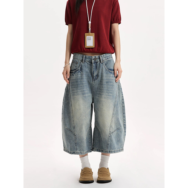 YIBASHU 夏の女性ゴブリンコア原宿 Jorts Y2k ストリート韓国ふくらはぎ丈ジーンズショーツ 2000 年代デニムカーゴパンツ Abi グランジ