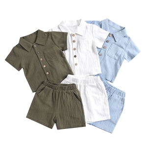Wholesale Summer Cotton-Linen Casual Short-Sleeve Collared Children's Polo Shirts—Solid-Color Boys' Clothing Sets