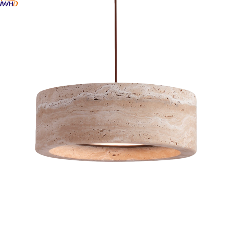 IWHD Mid Century Modern LED Pendant Lamp For Dining Room Bedroom Kitchen House Lighting Yellow Travertine Hanging Light Hanglamp