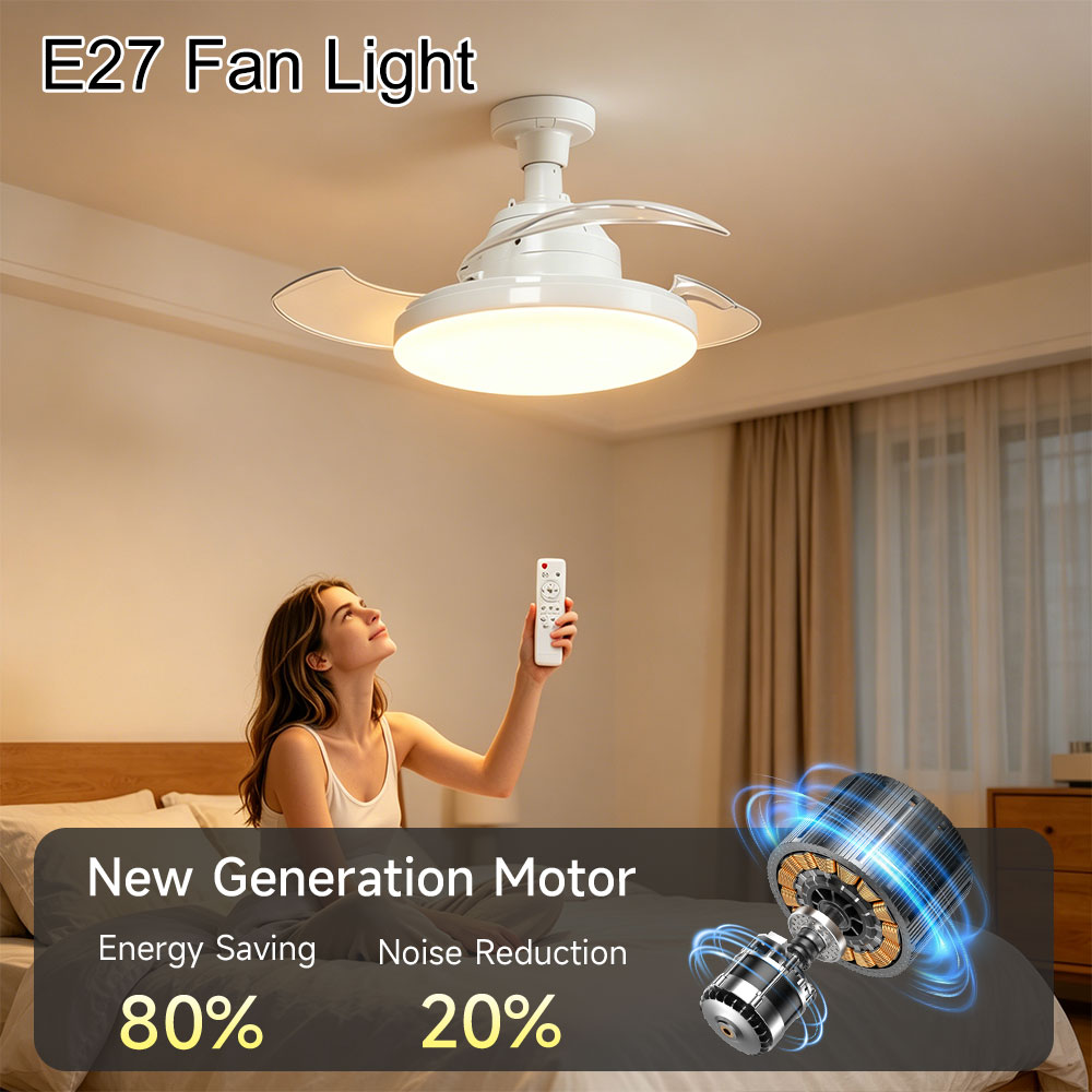 30W 目に見えないシーリングファンライト E27 85-265V 3 色変化 3000-6500K 調光可能な LED ファンランプ リモコン付き 寝室用