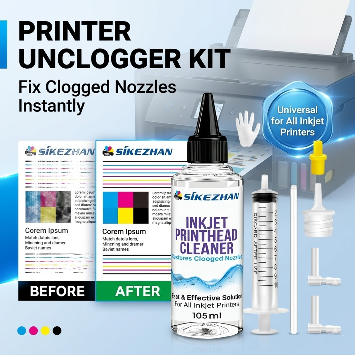 Epson EcoTank、HP、Canon、Brother インクジェット プリンタ用ユニバーサル プリントヘッド クリーニング キット: ノズルの詰まりを解消します。