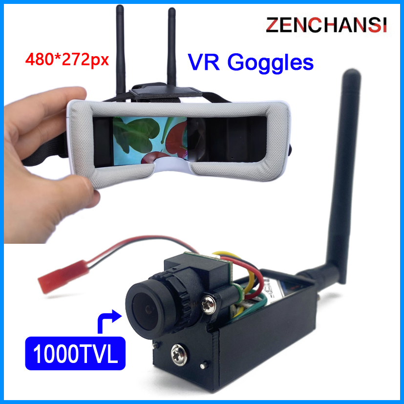 すぐに使用できる 5.8G 48CH FPV VR ゴーグル モニター 480p、1000mW VTX トランスミッターおよび RC プレイング パーツ用 CMOS 1000TVL FPV カメラ付き