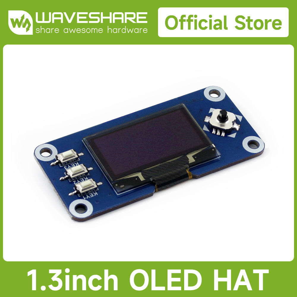 Waveshare 1.3 インチ OLED ディスプレイ HAT、Raspberry Pi Zero 用、128x64 ピクセル、組み込みコントローラー SPI / I2C インターフェイス付き