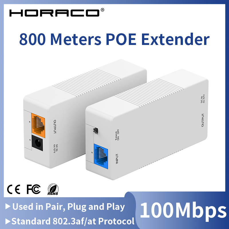 HORACO 800 メートル POE エクステンダー 100Mbps アクティブ POE 48V ネットワークケーブル延長長距離伝送 800 メートル延長 DC 48V