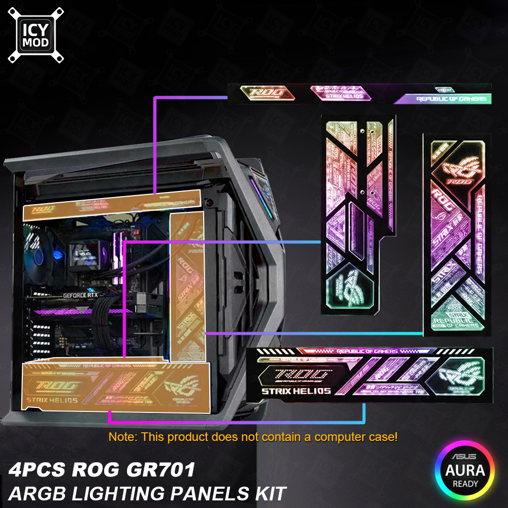4 個 ROG HYPERION GR701 シャーシ ARGB 照明 ASUS PC ケースシュラウドスエードパネルカスタムゲーマー修理キット 5V ARGB レーザー MOD