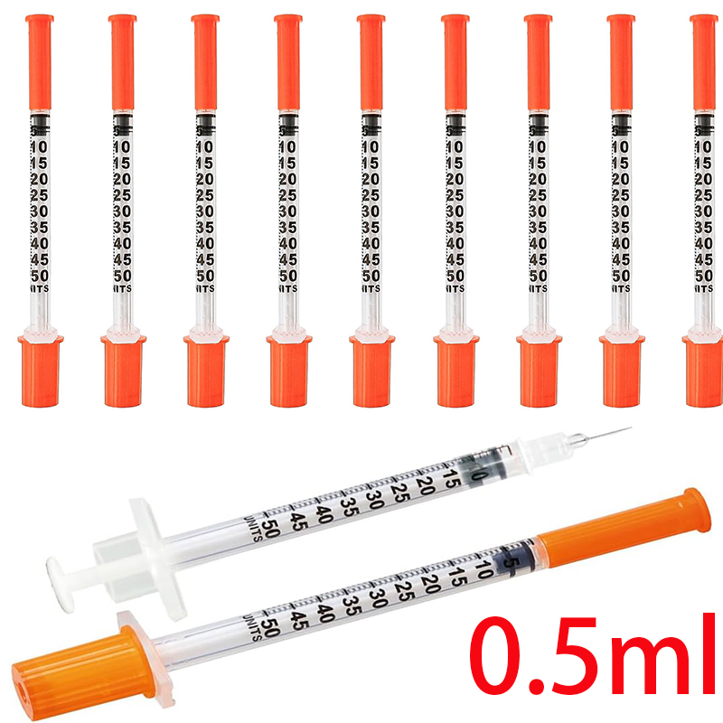 50 個/10 個/1 個 0.5 ml 使い捨てプラスチック動物用注射器、針付き、ペットや家畜に適しています。  注射器
