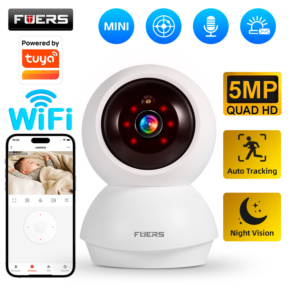 Fuers 5MP WiFi カメラは Tuya スマートホーム屋内ワイヤレス IP 監視カメラ AI 検出セキュリティベビーモニターで動作します