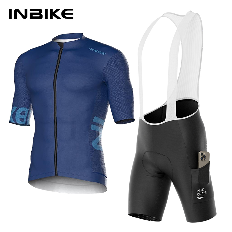 INBIKE サイクルジャージセット 自転車半袖ショーツスーツ 男性用 速乾性 ロードバイク MTB サイクリングウェア ポケット付き