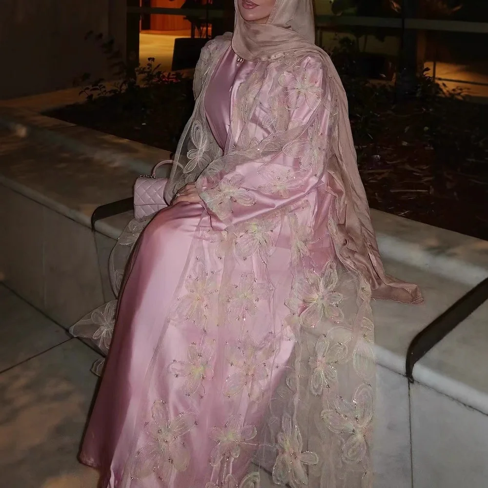 高級ドバイオープンアバヤ刺繍イスラム教徒のドレス女性トルコカフタンイスラム服ファム Musulmane Jalabiya Kebaya Vestidos