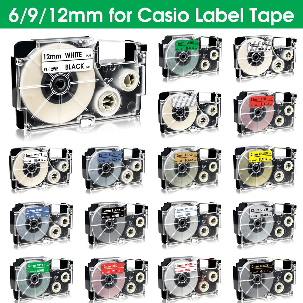 1 個ラベルテープ XR12WE XR-12WE XR-9WE XR9WE XR6WE XR-6WE カシオ KL-120 KL-60 KL-820 KL-780 ラベルメーカーラベラーと互換性があります