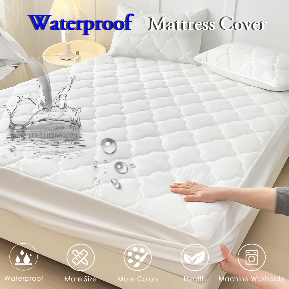 防水スローマットレスカバーベッドボックスシーツマットレスベッドスプレッドプロテクターパッドシングル/ダブル/キング/クイーンフルサイズグレー/ホワイト