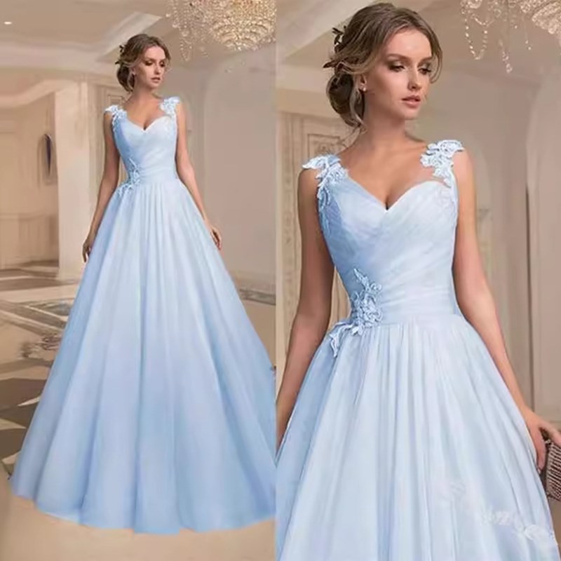 新しいファッション女性ハイグレード V ネックロング A ラインメッシュドレスウェディングパーティー服エレガントな女性のイブニングドレスガールギフト Dr211