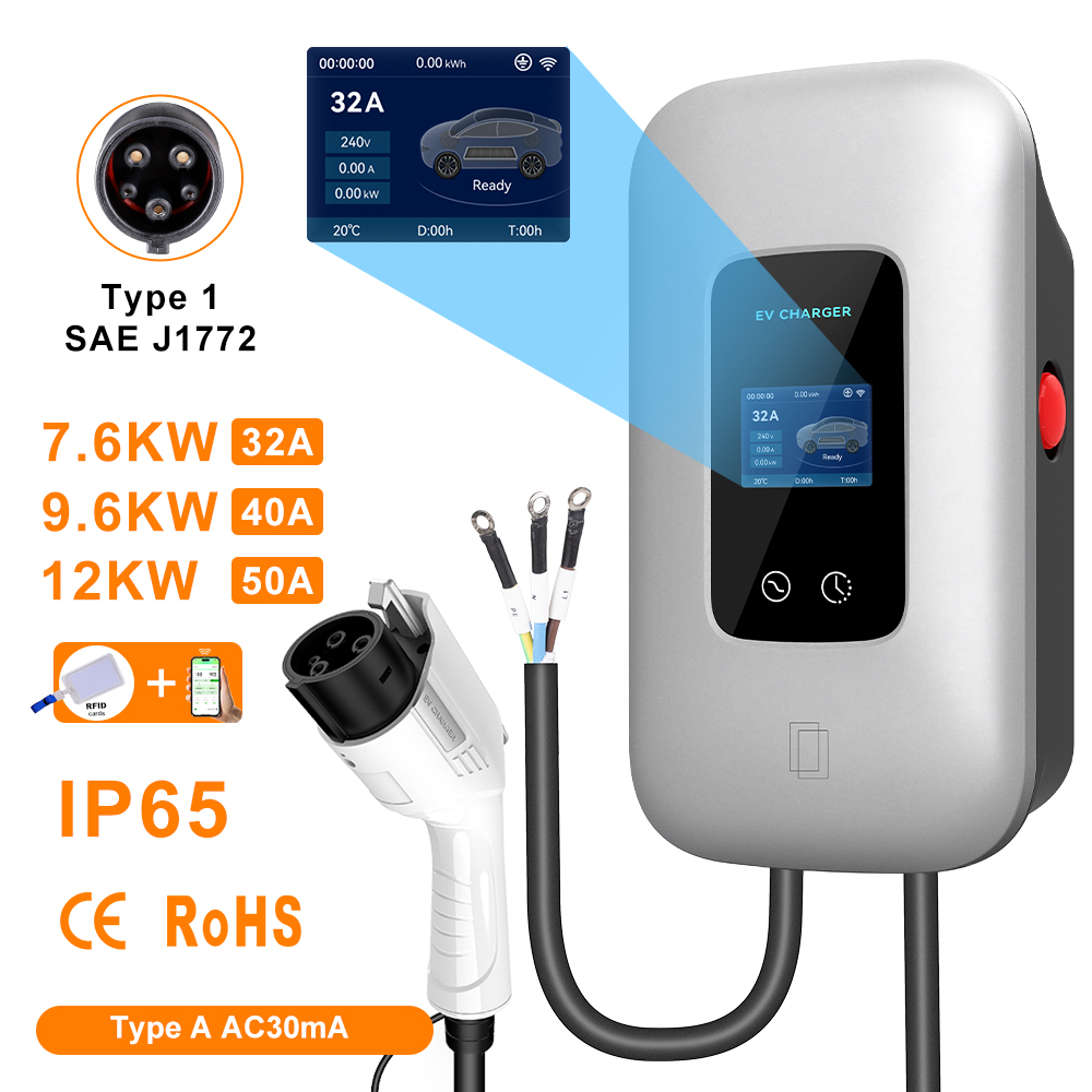 Type1 EV 充電ステーション 7.6KW 9.6KW 12KW SAE J1772 32A 40A 50A EVSE ウォールボックス アプリ RFID カード制御充電器電気自動車用