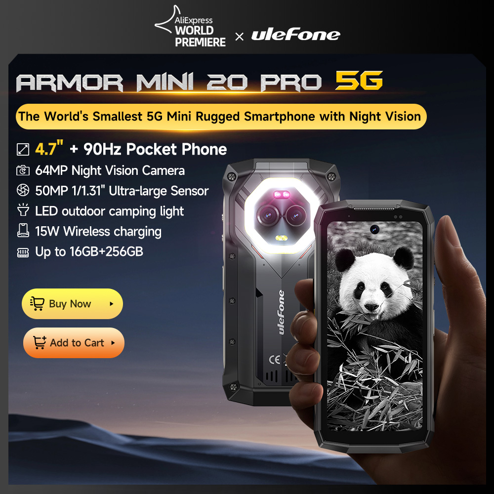 Ulefone Armor Mini 20 Pro 5G 4.7 "頑丈な電話 64MP ナイトカメラ Android 14 スマートフォン 6200mAh 16 ギガバイト 256 ギガバイトの携帯電話 LED