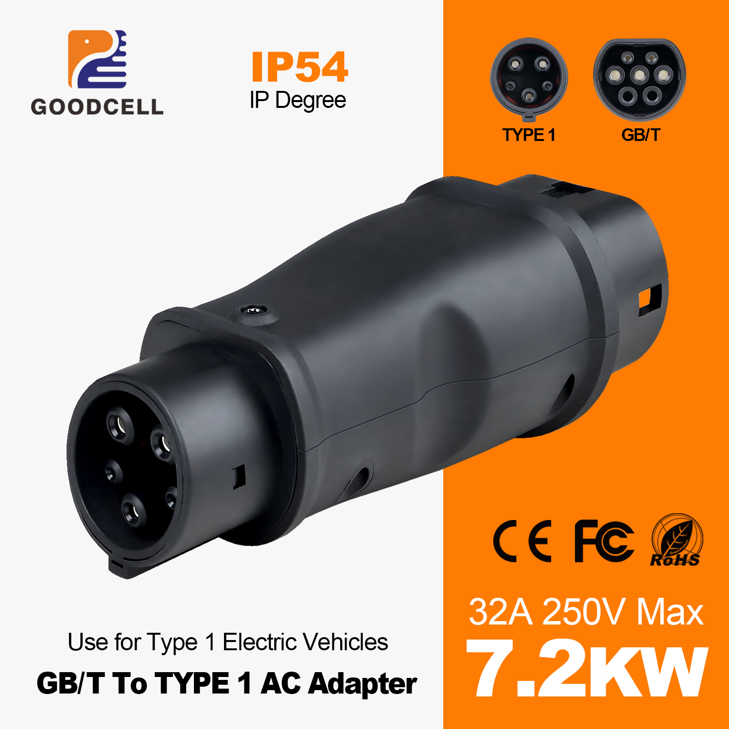 Goodcell EV 充電アダプタ GBT タイプ 1 Sae j1772 32A 7.2KW 家庭用充電米国電気自動車ハイブリッド車用